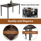 Dining Table Set for 4,  Wood Dine Table with 4 Velvet Chairs, Modern Kitchen Table Set for Home, Breakfast Nook, Cafeteria Dining Room, JA4366