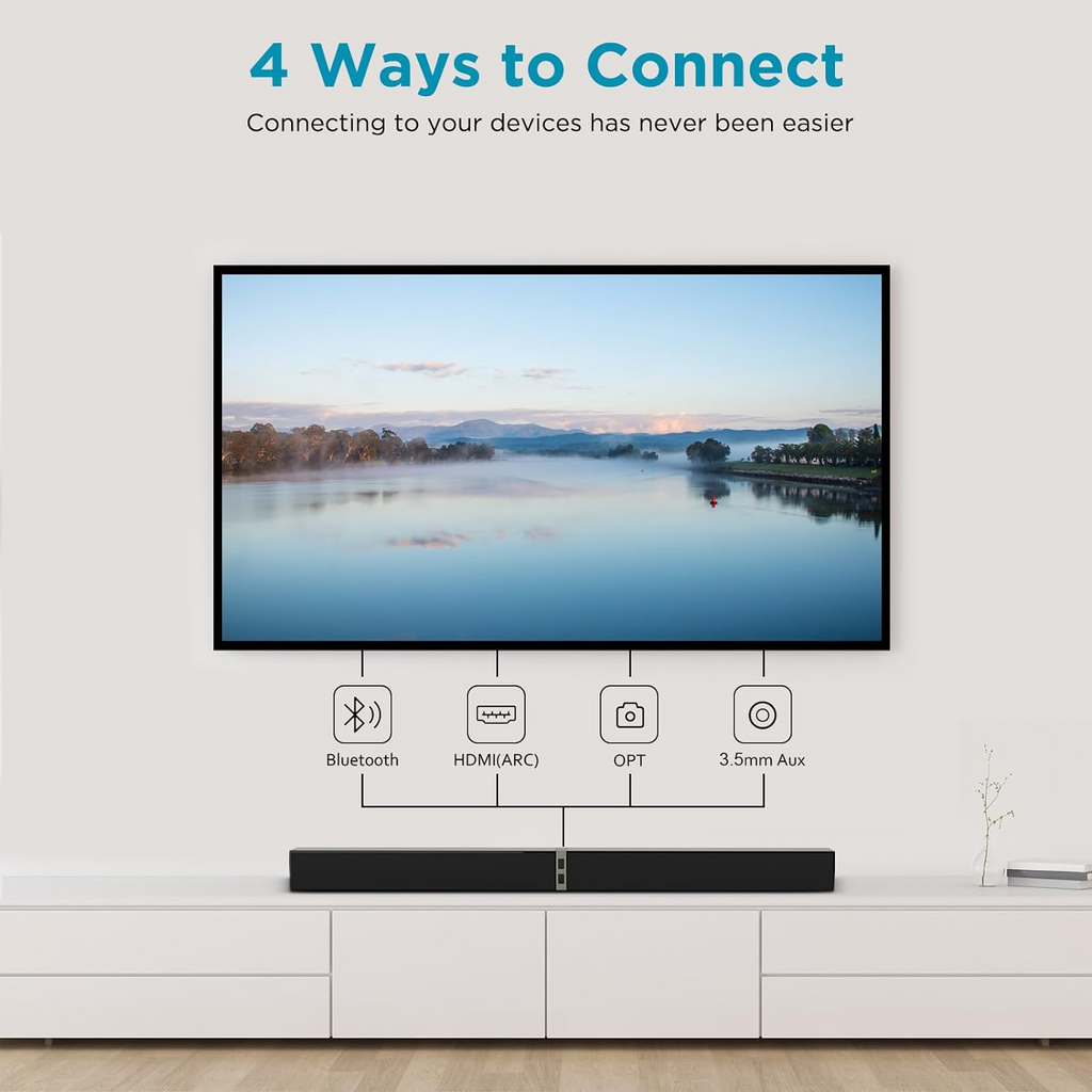 VEAT00L 2.1ch Sound Bars for TV, Soundbar with Subwoofer, Wired & Wireless Bluetooth 5.0 3D Surround Speakers, Optical/HDMI/AUX/RCA/USB Connection, Wall Mountable, Remote Control