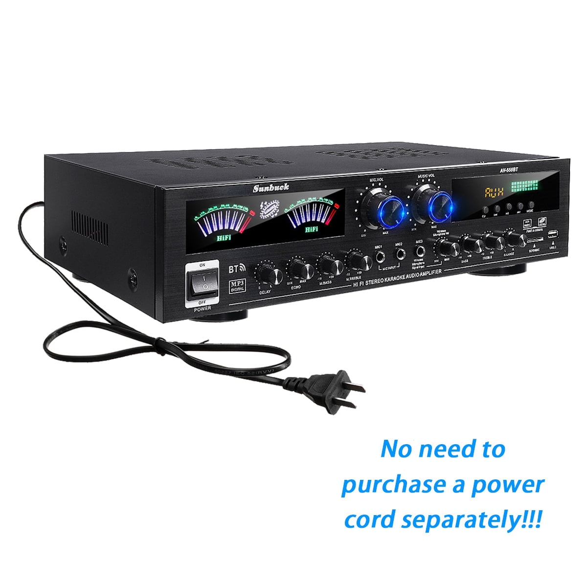 Sunbuck 4000W Surround Sound Bluetooth Audio Power Amplifiers Receiver for Home Stereo Theater System