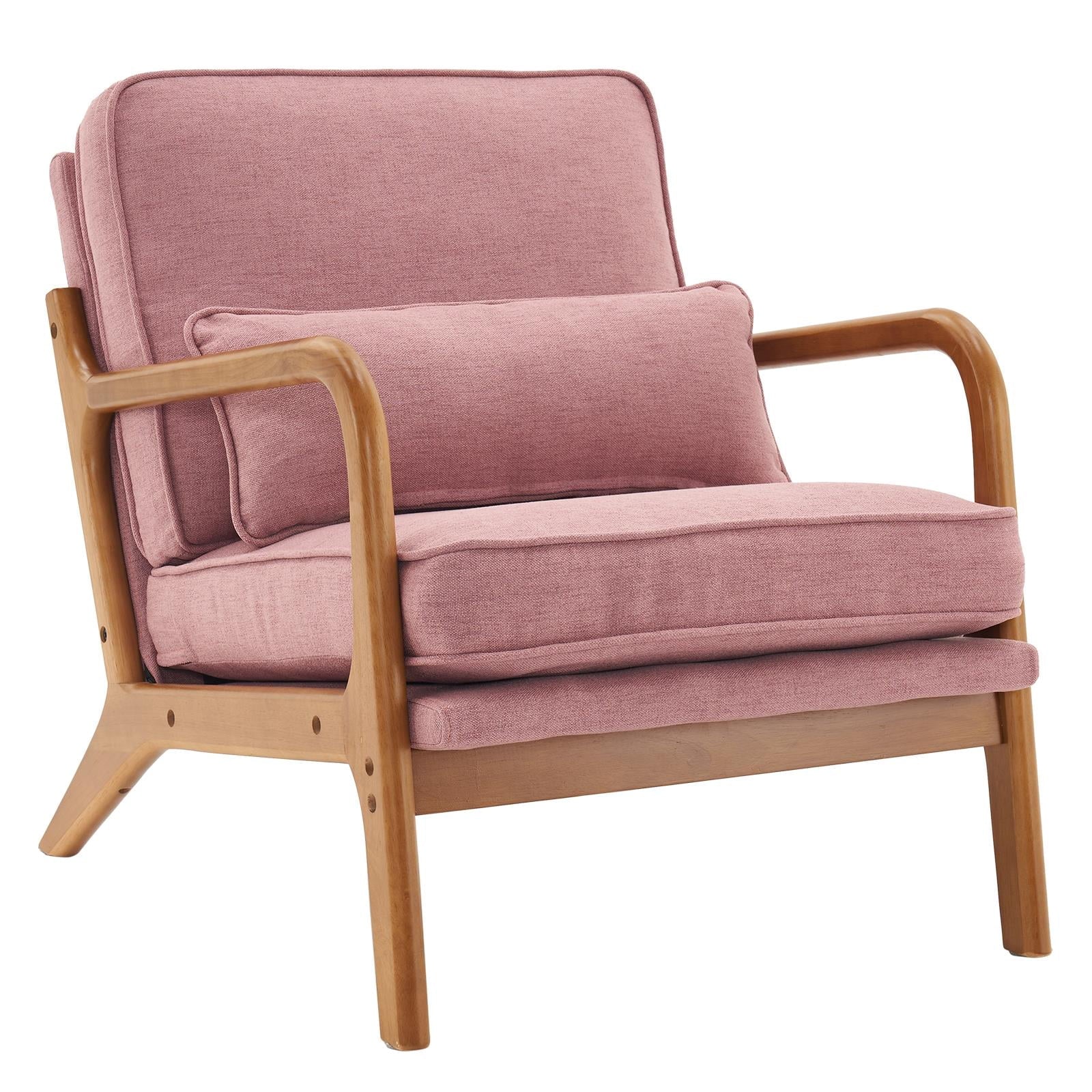 UBesGoo Modern Wood Club Chair Bronzing Cloth Fabric Upholstered Reading Accent Chair with Solid Wood Frame Brown