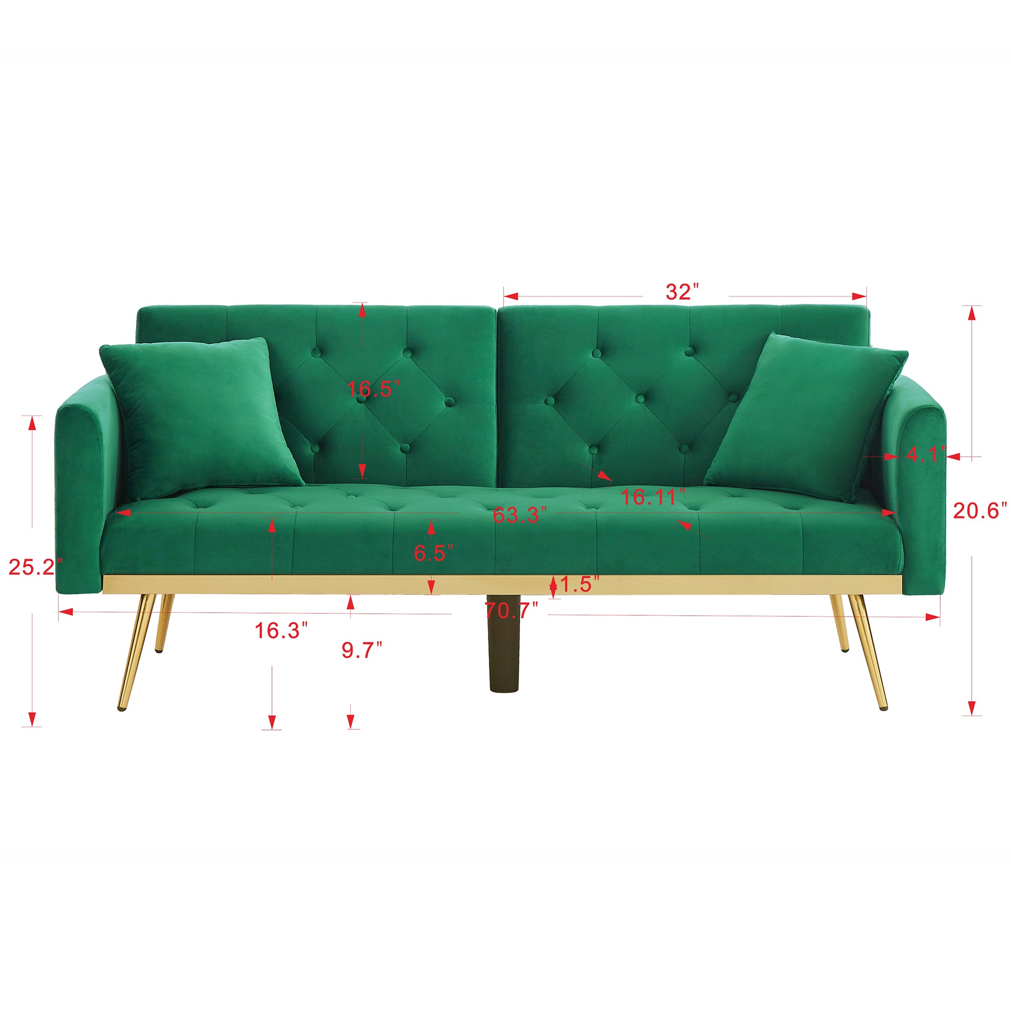 uhomepro Modern Futon, Velvet Sofa Bed, Mid Century Sofa with Metal Legs, 2 Pillows, Love Seat Living Room Furniture for Small Space Office, Beige