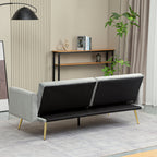 uhomepro Modern Futon, Velvet Sofa Bed, Mid Century Sofa with Metal Legs, 2 Pillows, Love Seat Living Room Furniture for Small Space Office, Beige