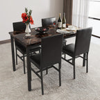 Dining Table Set for 4,  Wood Dine Table with 4 Velvet Chairs, Modern Kitchen Table Set for Home, Breakfast Nook, Cafeteria Dining Room, JA4366