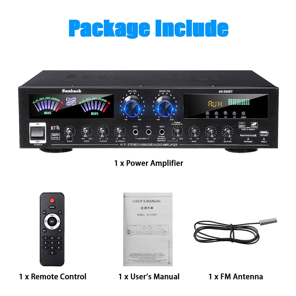 Sunbuck 4000W Surround Sound Bluetooth Audio Power Amplifiers Receiver for Home Stereo Theater System
