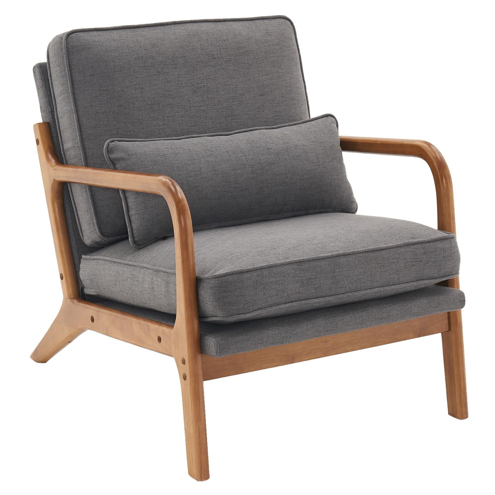 UBesGoo Modern Wood Club Chair Bronzing Cloth Fabric Upholstered Reading Accent Chair with Solid Wood Frame Brown