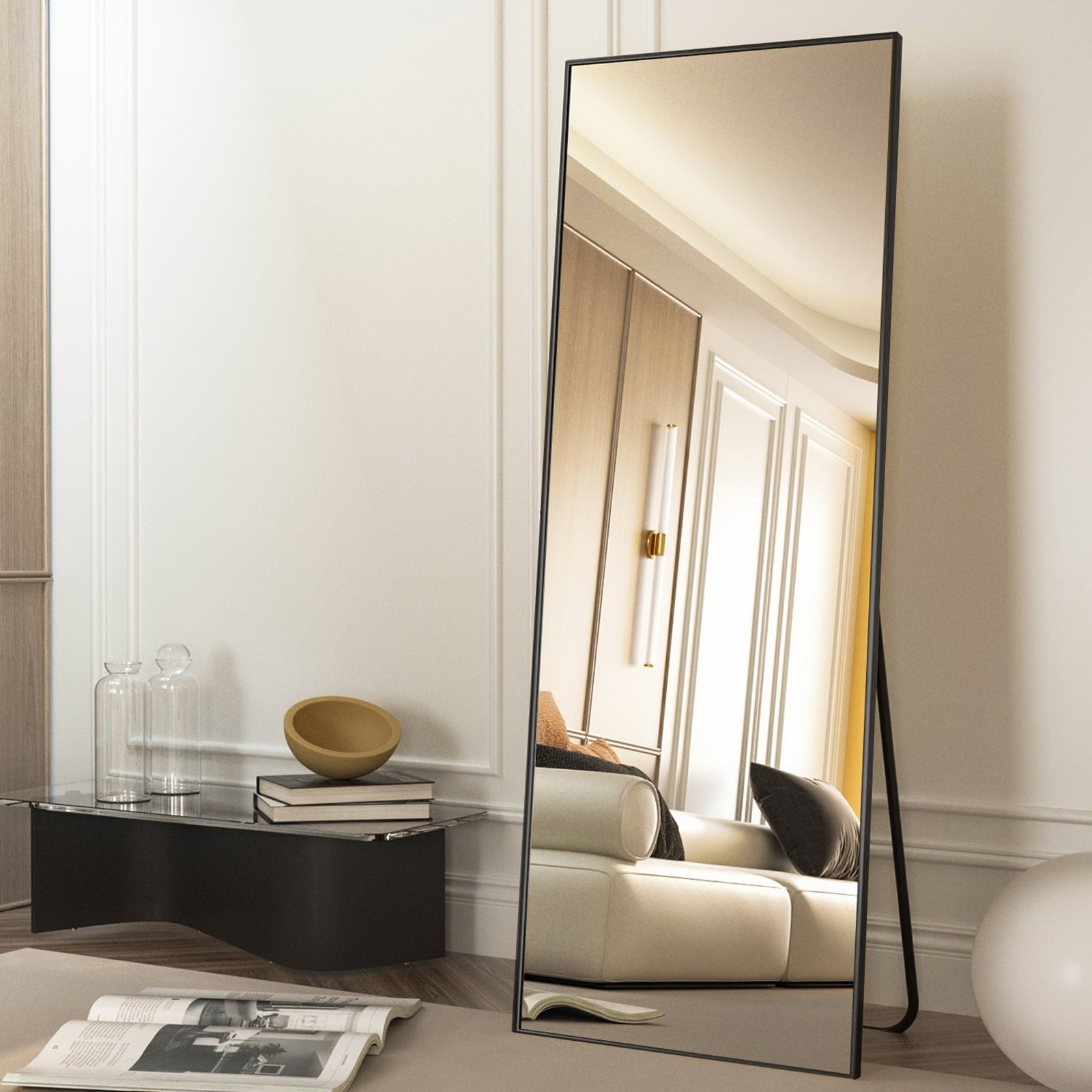 BEAUTYPEAK 64"x21" Full Length Mirror Rectangle Body Dressing Floor Standing Mirrors, Black