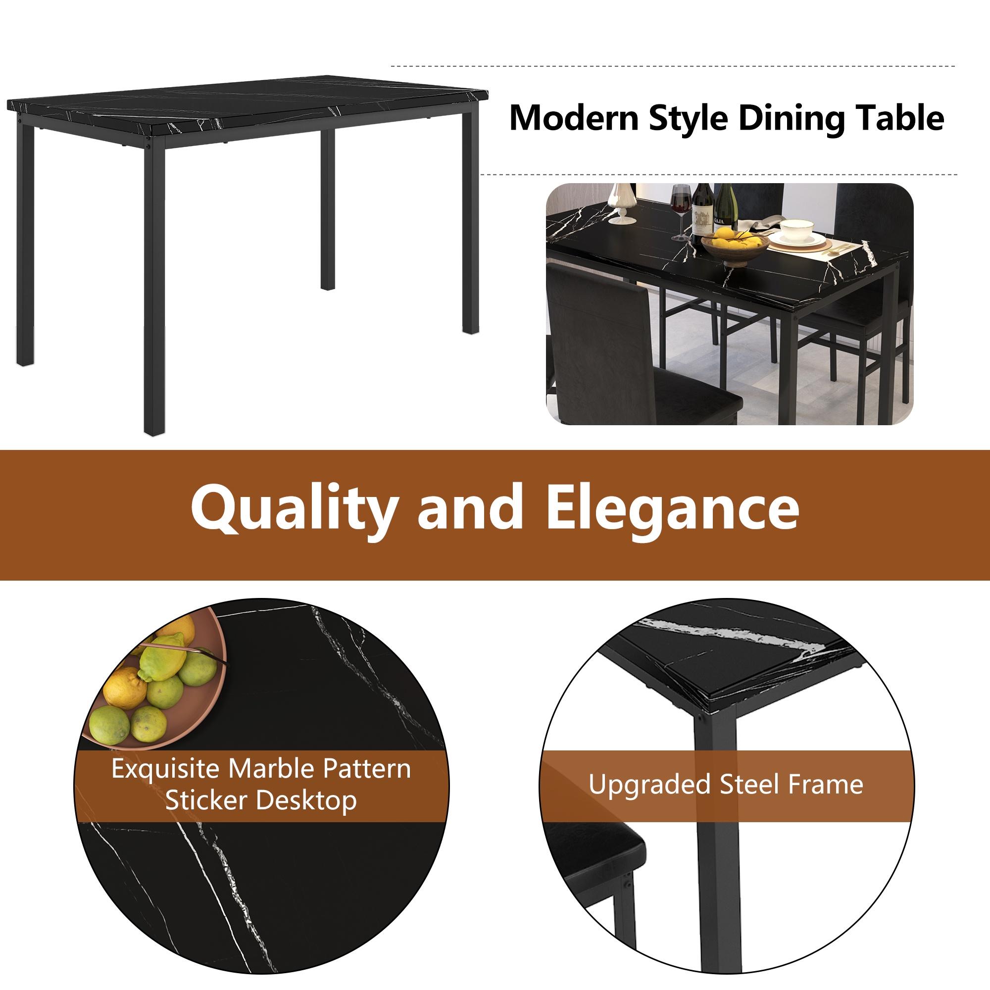 Dining Table Set for 4,  Wood Dine Table with 4 Velvet Chairs, Modern Kitchen Table Set for Home, Breakfast Nook, Cafeteria Dining Room, JA4366