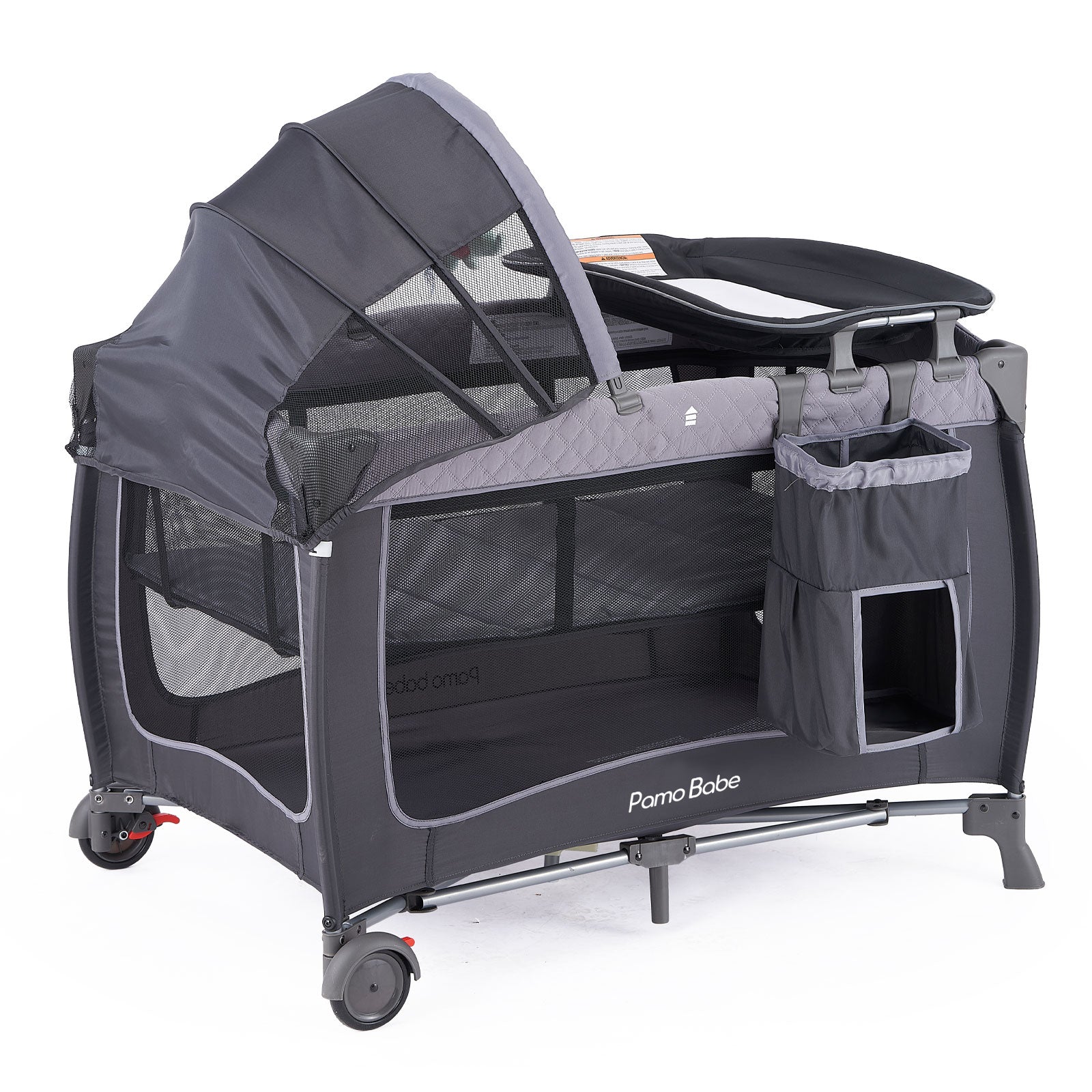 Pamo Babe Unisex Portable Baby Play Yard Include Wheels, Canopy, Changing Table for Newborn(Grey)