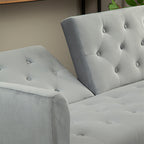 uhomepro Modern Futon, Velvet Sofa Bed, Mid Century Sofa with Metal Legs, 2 Pillows, Love Seat Living Room Furniture for Small Space Office, Beige