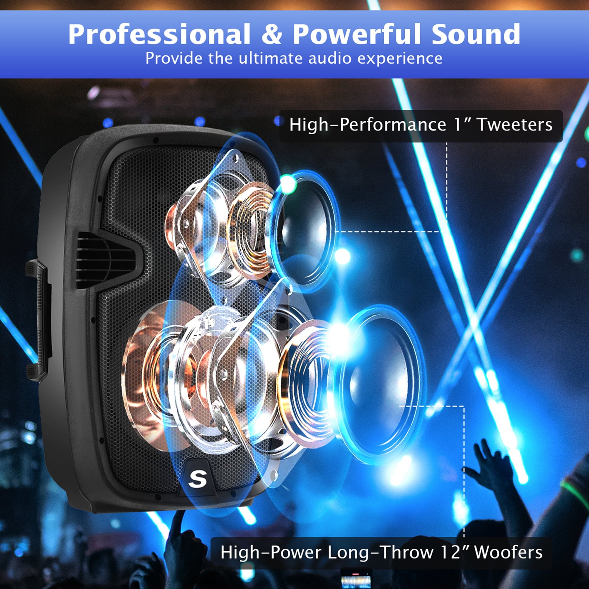Costway Dual 12 in 2 way 2000W Powered Speakers with  Mic Speaker Stands Control Cables