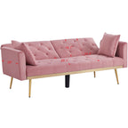 uhomepro Modern Futon, Velvet Sofa Bed, Mid Century Sofa with Metal Legs, 2 Pillows, Love Seat Living Room Furniture for Small Space Office, Beige