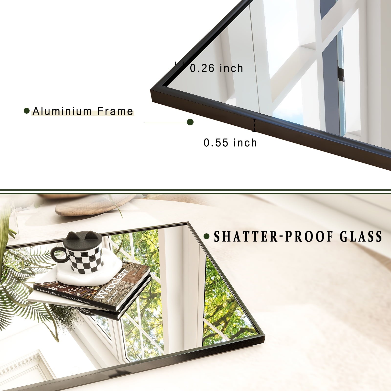 BEAUTYPEAK 64"x21" Full Length Mirror Rectangle Body Dressing Floor Standing Mirrors, Black