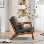 UBesGoo Modern Wood Club Chair Bronzing Cloth Fabric Upholstered Reading Accent Chair with Solid Wood Frame Brown