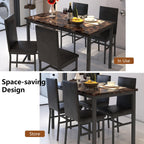 Dining Table Set for 4,  Wood Dine Table with 4 Velvet Chairs, Modern Kitchen Table Set for Home, Breakfast Nook, Cafeteria Dining Room, JA4366