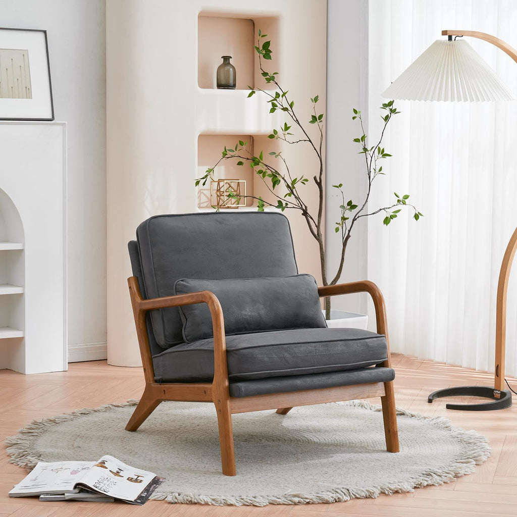 UBesGoo Modern Wood Club Chair Bronzing Cloth Fabric Upholstered Reading Accent Chair with Solid Wood Frame Brown