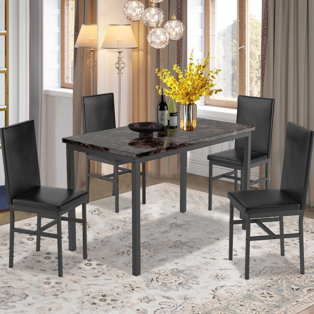 Dining Table Set for 4,  Wood Dine Table with 4 Velvet Chairs, Modern Kitchen Table Set for Home, Breakfast Nook, Cafeteria Dining Room, JA4366