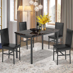 Dining Table Set for 4,  Wood Dine Table with 4 Velvet Chairs, Modern Kitchen Table Set for Home, Breakfast Nook, Cafeteria Dining Room, JA4366