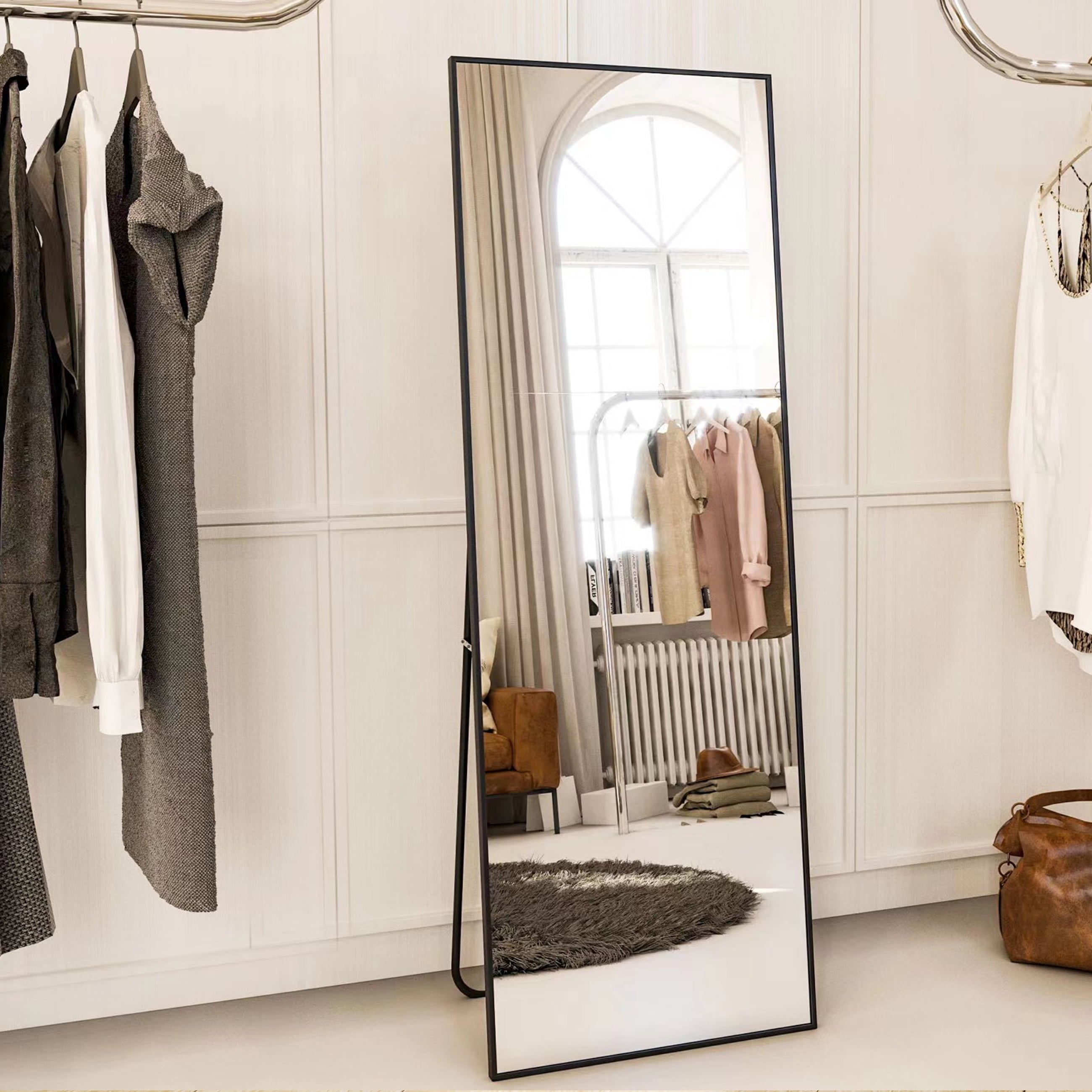 BEAUTYPEAK 64"x21" Full Length Mirror Rectangle Body Dressing Floor Standing Mirrors, Black