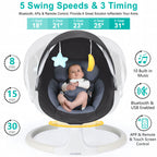 TEAYINGDE Baby Swing for Infants - APP Remote Bluetooth Control, 5 Speed Settings, 10 Lullabies, USB Plug (Gray)
