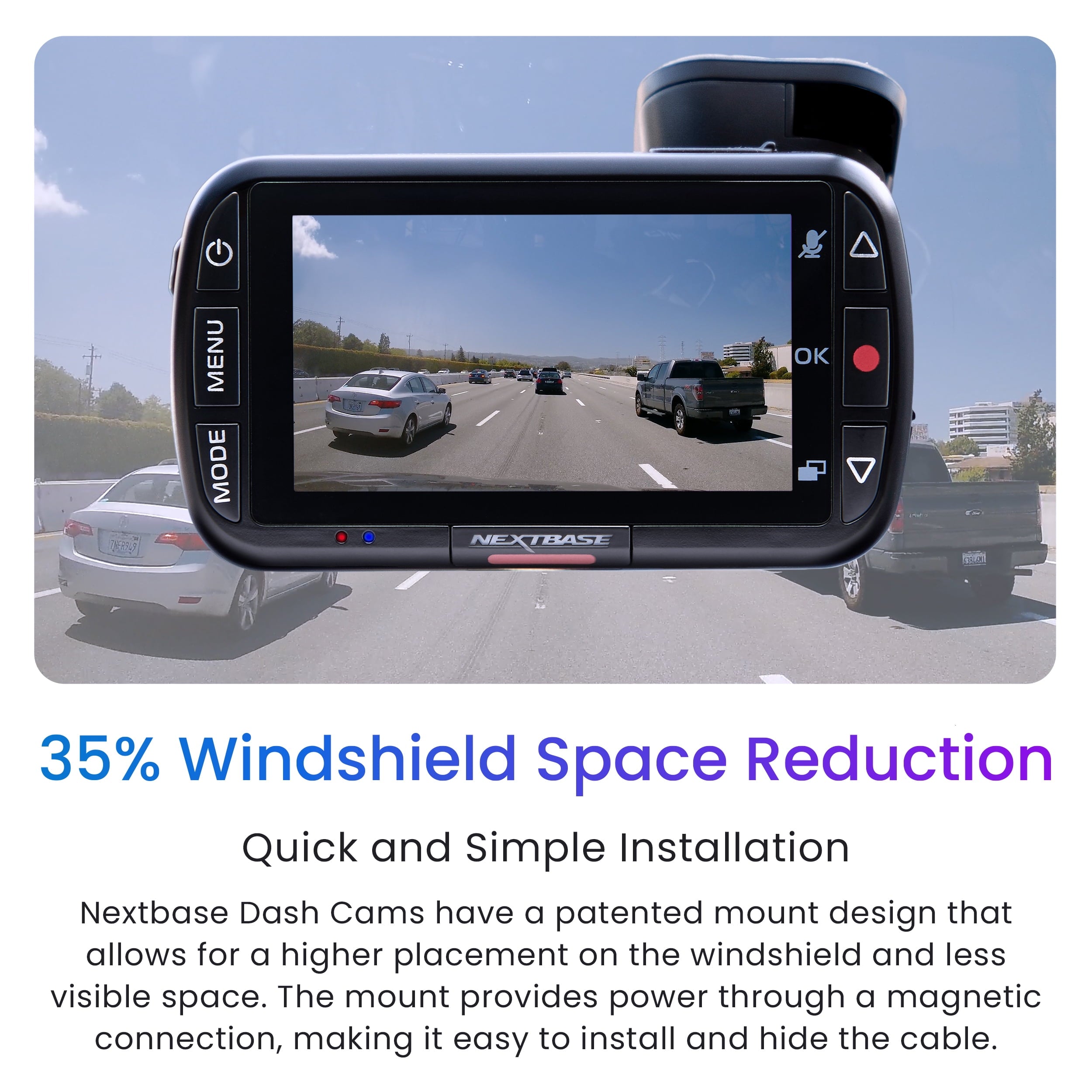 Nextbase 222 Compact Dash Cam in Black 2.5" HD IPS Screen, 1080p Full HD, Intelligent Parking Mode, G Force Sensor, 0.17lbs Assembled.