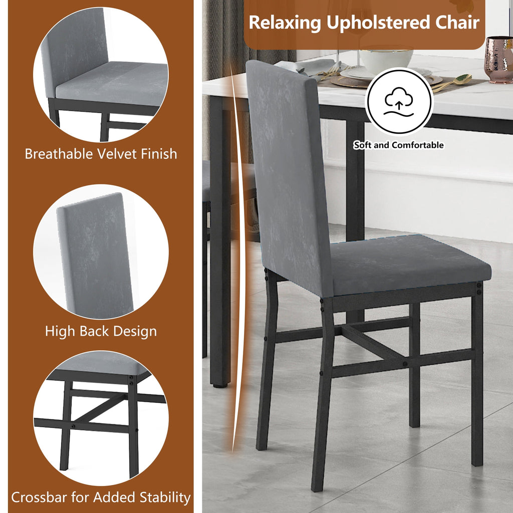 Dining Table Set for 4,  Wood Dine Table with 4 Velvet Chairs, Modern Kitchen Table Set for Home, Breakfast Nook, Cafeteria Dining Room, JA4366