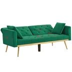 uhomepro Modern Futon, Velvet Sofa Bed, Mid Century Sofa with Metal Legs, 2 Pillows, Love Seat Living Room Furniture for Small Space Office, Beige