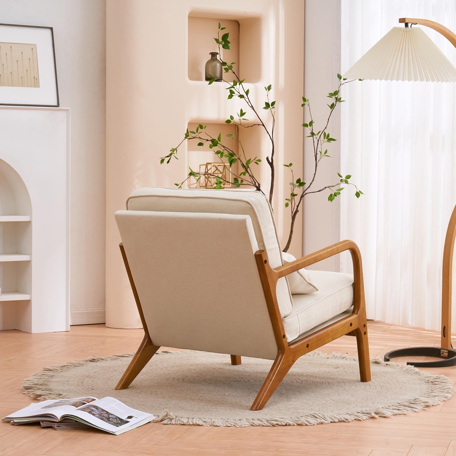 UBesGoo Modern Wood Club Chair Bronzing Cloth Fabric Upholstered Reading Accent Chair with Solid Wood Frame Brown