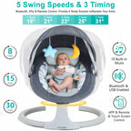 TEAYINGDE Baby Swing for Infants - APP Remote Bluetooth Control, 5 Speed Settings, 10 Lullabies, USB Plug (Gray)