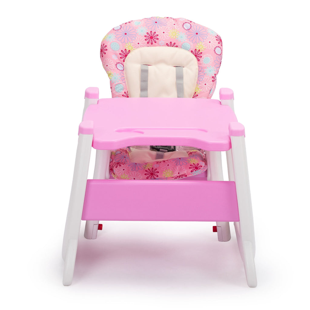 TOBBI 3 in 1 Baby High Chair Convertible Toddler Table Chair Set, Play Seat Booster with Feeding Tray, Adjustable Seat Back, Pink