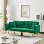 uhomepro Modern Futon, Velvet Sofa Bed, Mid Century Sofa with Metal Legs, 2 Pillows, Love Seat Living Room Furniture for Small Space Office, Beige