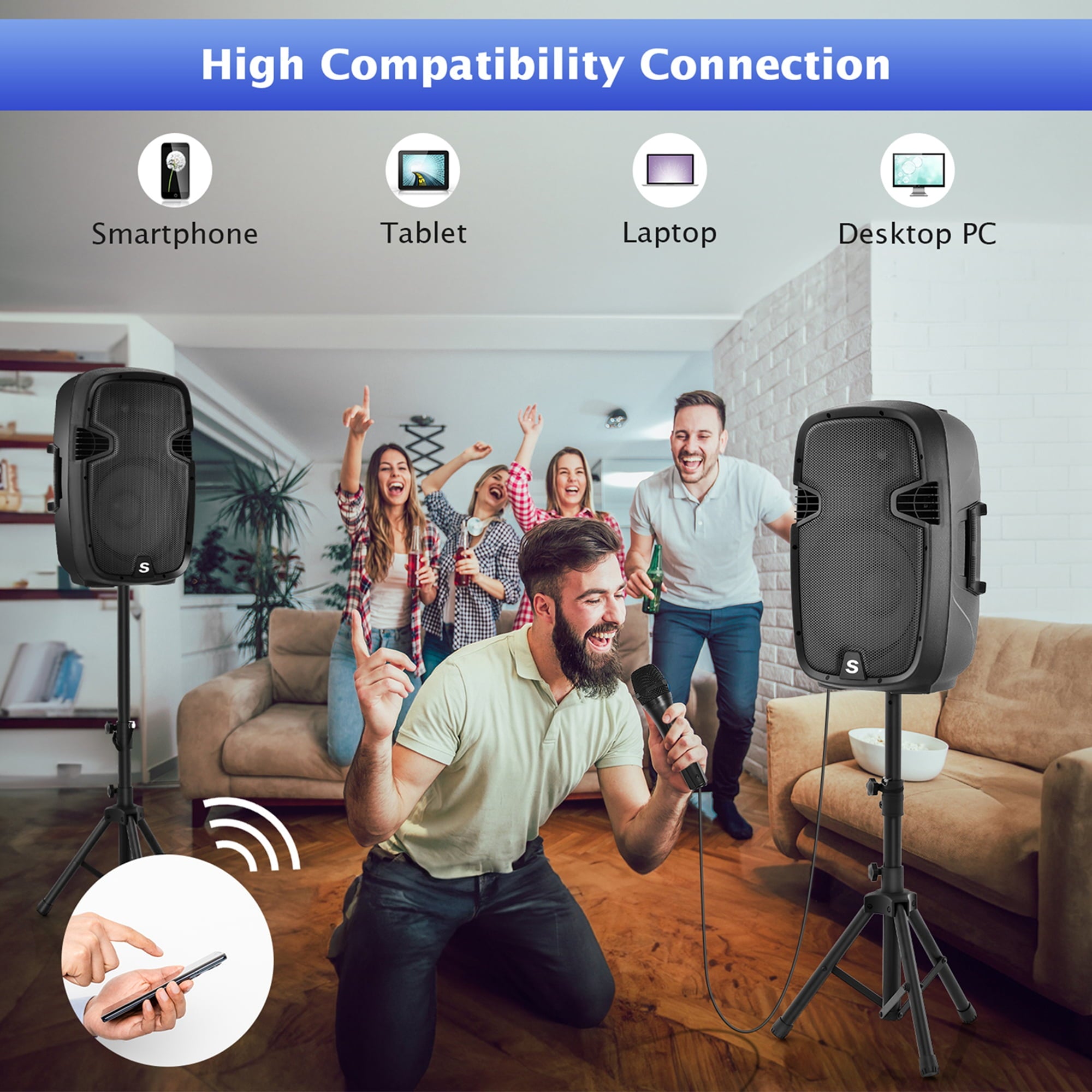 Costway Dual 12 in 2 way 2000W Powered Speakers with  Mic Speaker Stands Control Cables