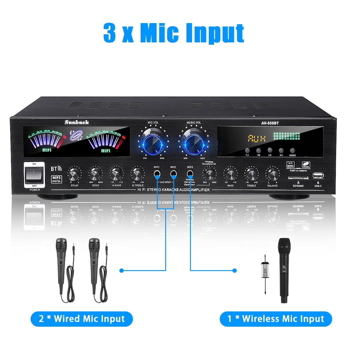 Sunbuck 4000W Surround Sound Bluetooth Audio Power Amplifiers Receiver for Home Stereo Theater System