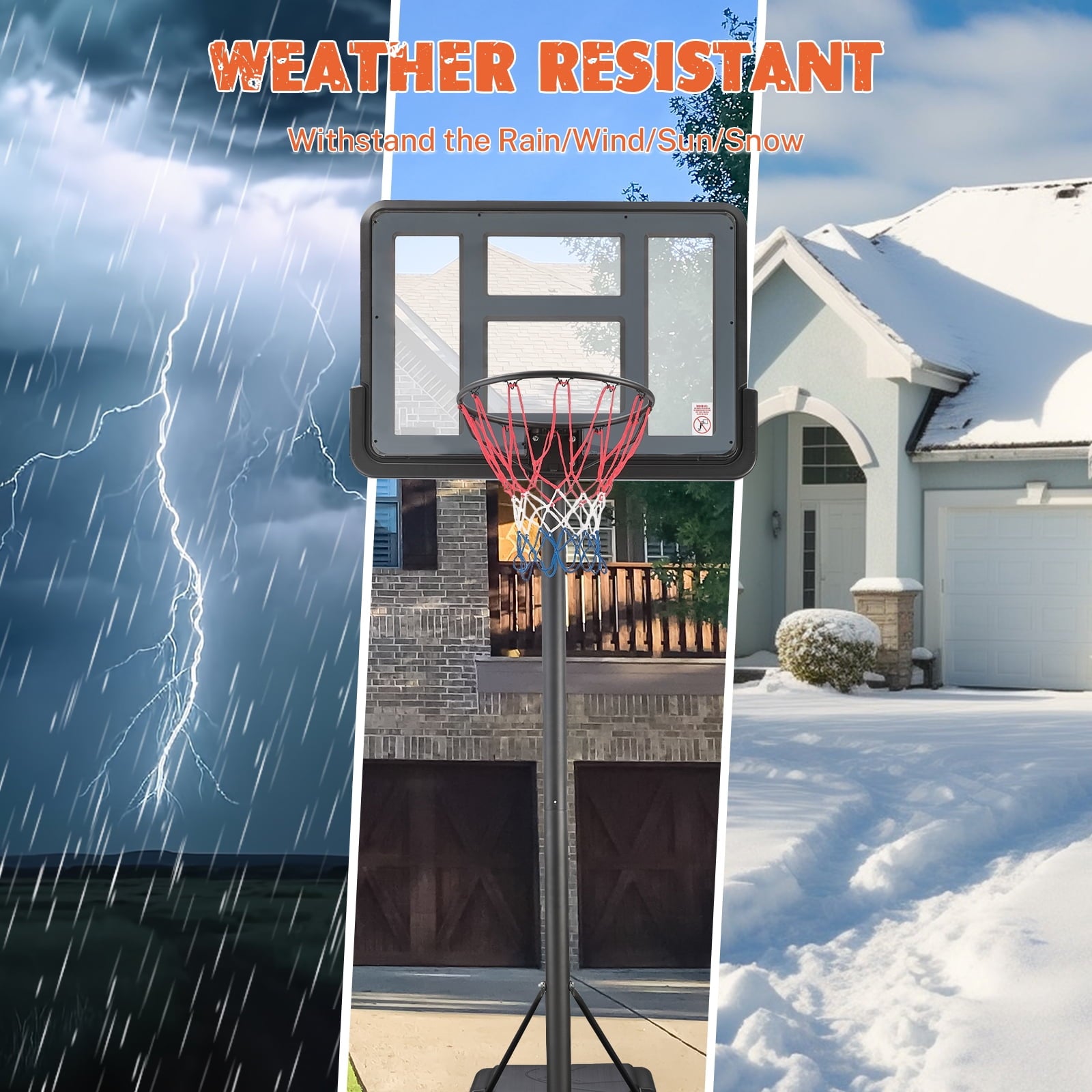 44 inch Outdoor Basketball Hoop Stand for Adults, SEGMART 4.9FT-10FT Height Adjustable Portable
