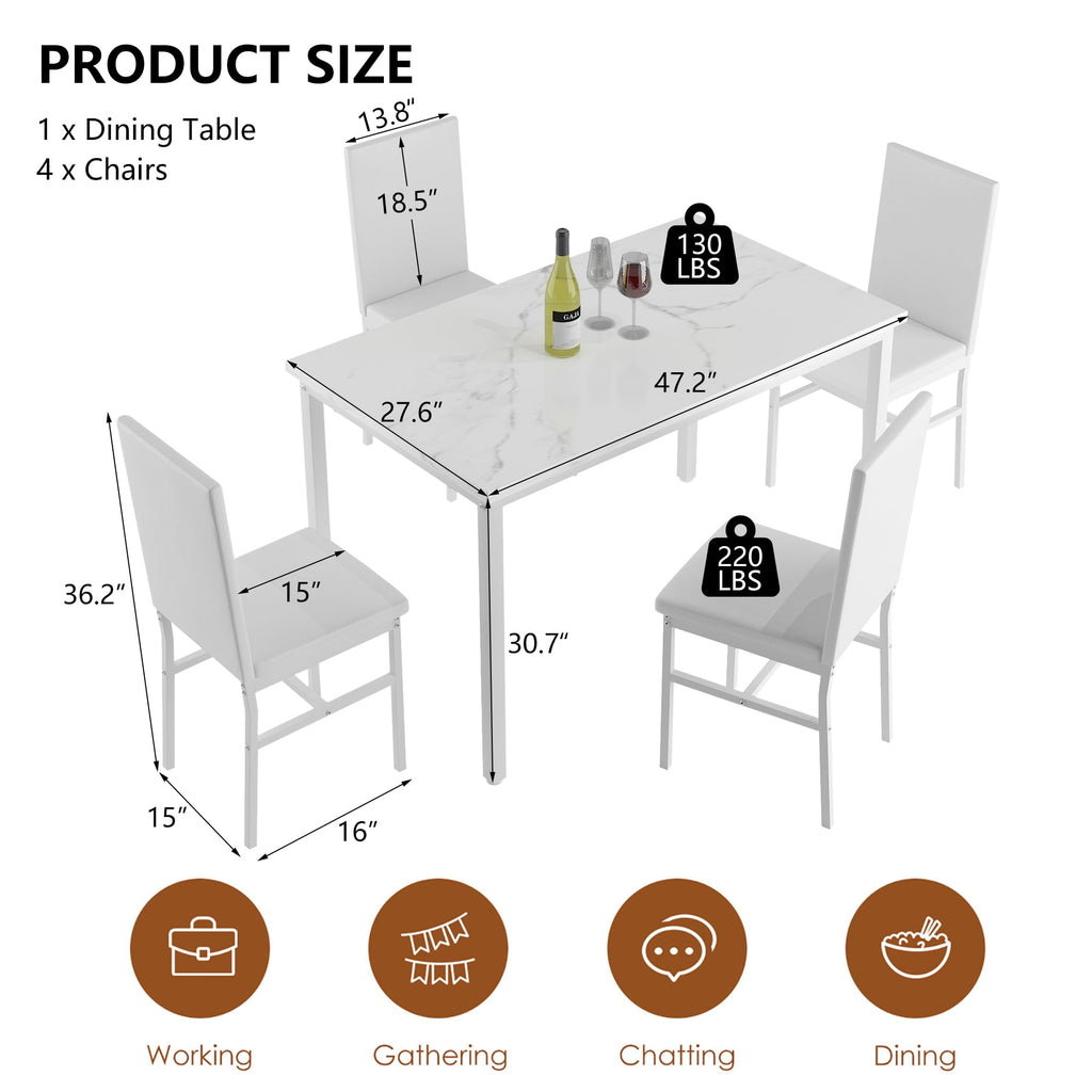 Dining Table Set for 4,  Wood Dine Table with 4 Velvet Chairs, Modern Kitchen Table Set for Home, Breakfast Nook, Cafeteria Dining Room, JA4366