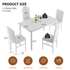 Dining Table Set for 4,  Wood Dine Table with 4 Velvet Chairs, Modern Kitchen Table Set for Home, Breakfast Nook, Cafeteria Dining Room, JA4366