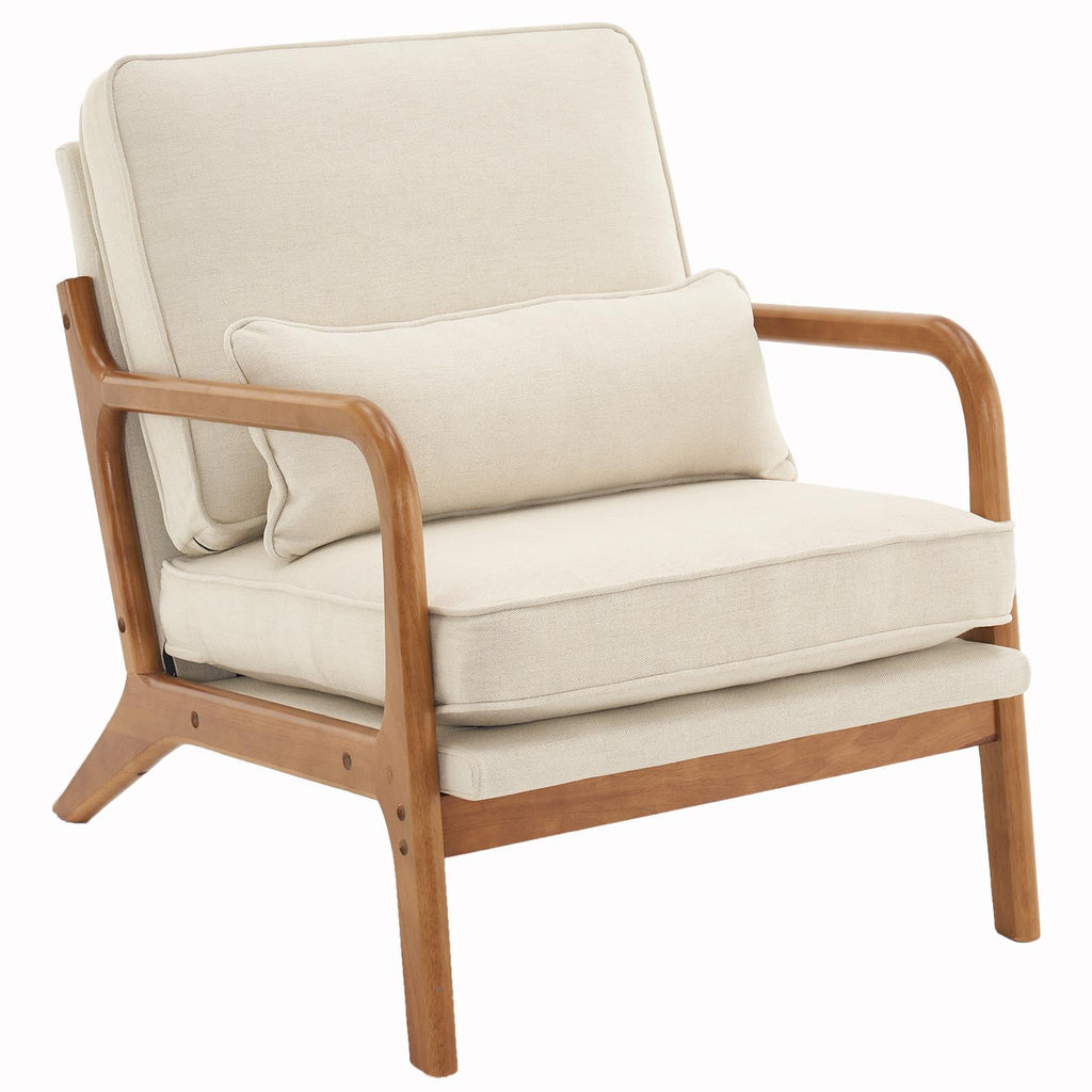 UBesGoo Modern Wood Club Chair Bronzing Cloth Fabric Upholstered Reading Accent Chair with Solid Wood Frame Brown