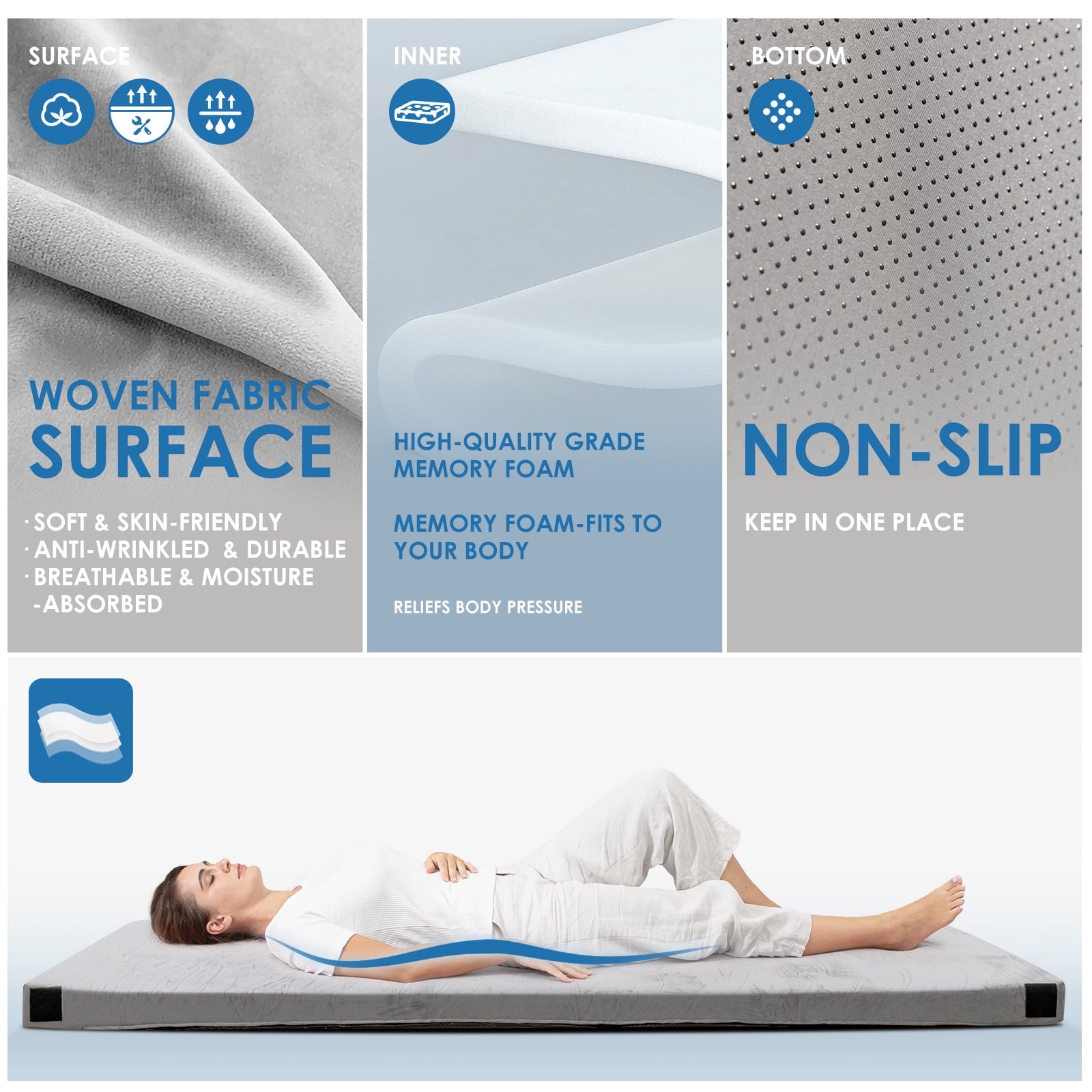 KingChii CertiPUR-US 3" Thick Memory Foam Mattress, Sleeping Bed for Kids Adults,Portable Roll up Sleeping Mats with Removable Waterproof Topper Travel Bag,TWIN/75*38*3 In