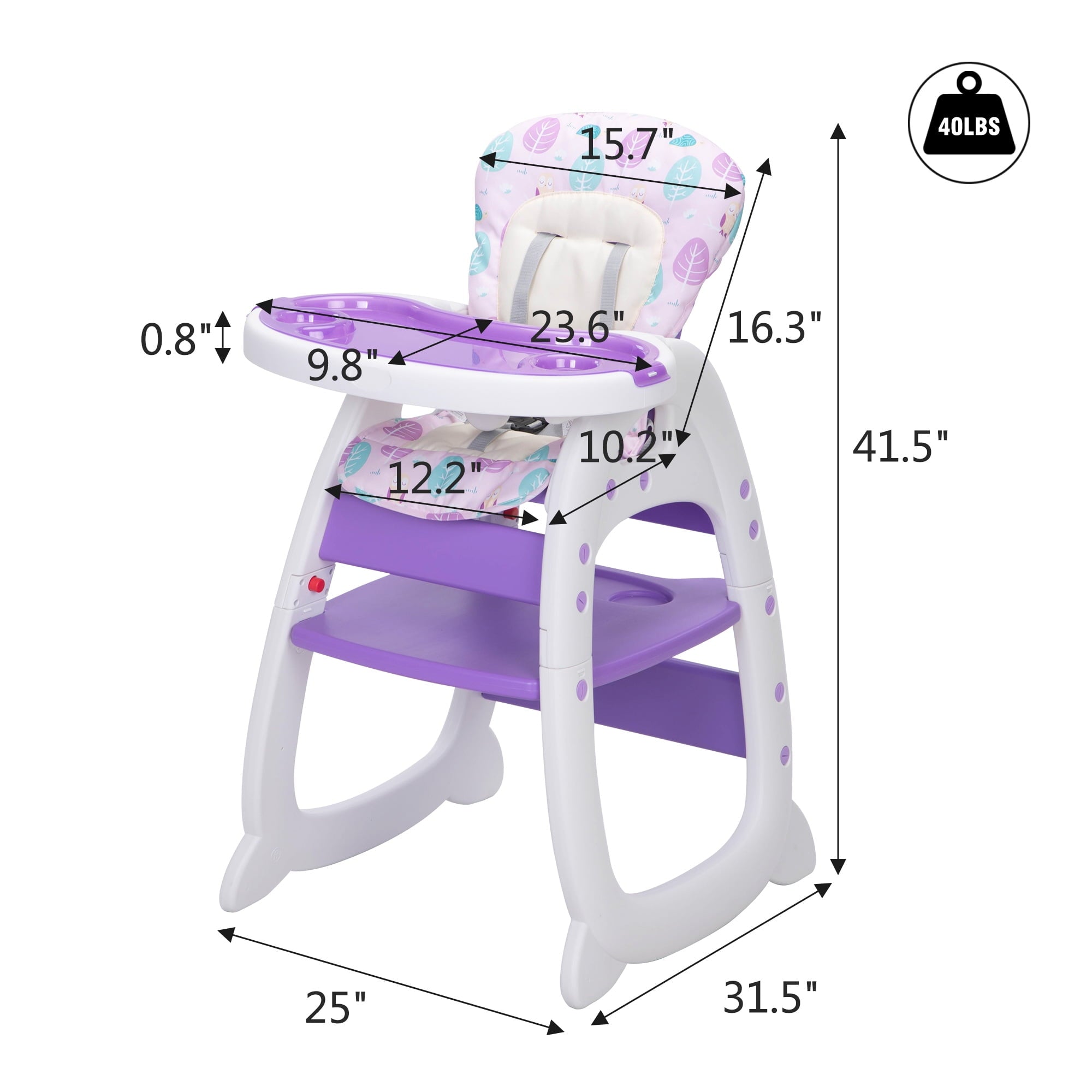 TOBBI 3 in 1 Baby High Chair Convertible Toddler Table Chair Set, Play Seat Booster with Feeding Tray, Adjustable Seat Back, Pink