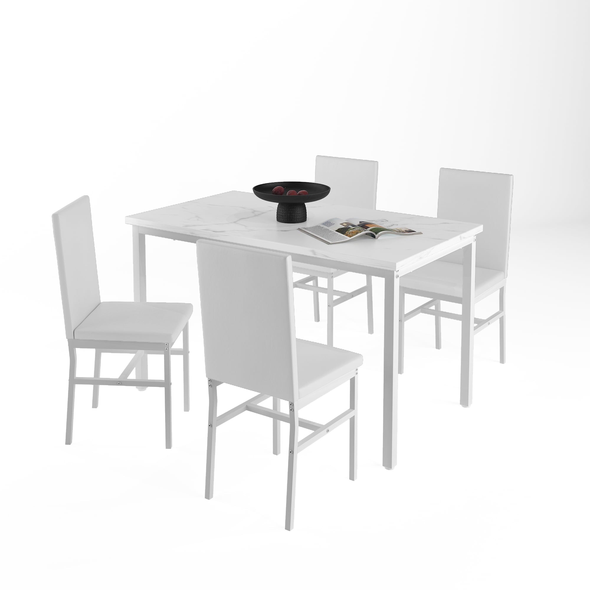 Dining Table Set for 4,  Wood Dine Table with 4 Velvet Chairs, Modern Kitchen Table Set for Home, Breakfast Nook, Cafeteria Dining Room, JA4366
