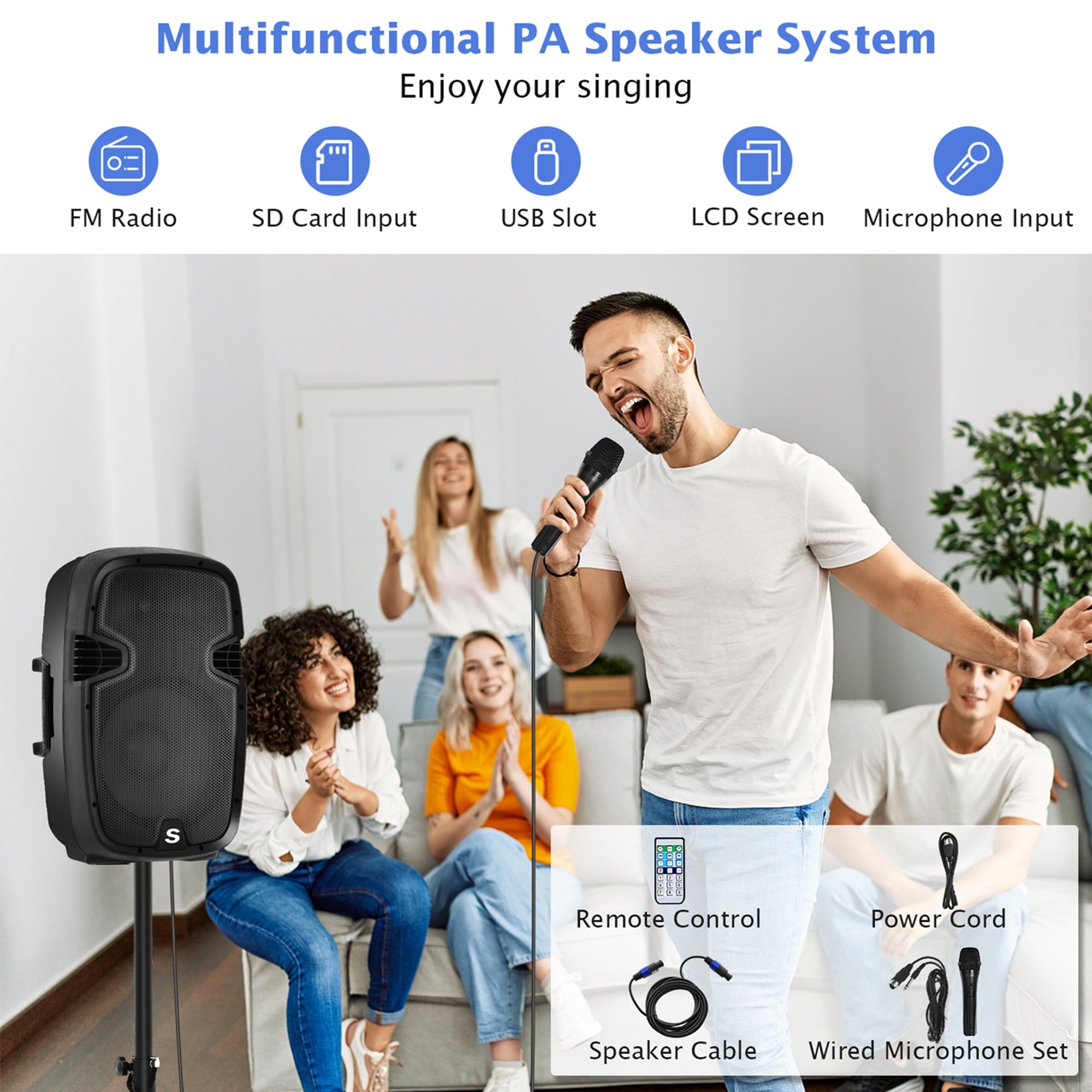 Costway Dual 12 in 2 way 2000W Powered Speakers with  Mic Speaker Stands Control Cables