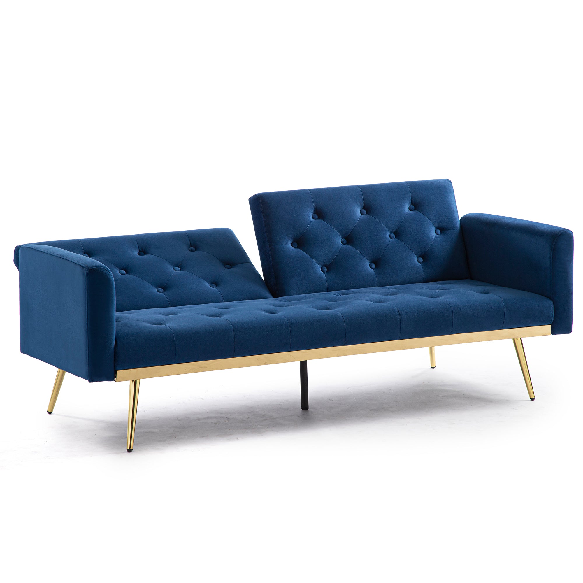 uhomepro Modern Futon, Velvet Sofa Bed, Mid Century Sofa with Metal Legs, 2 Pillows, Love Seat Living Room Furniture for Small Space Office, Beige
