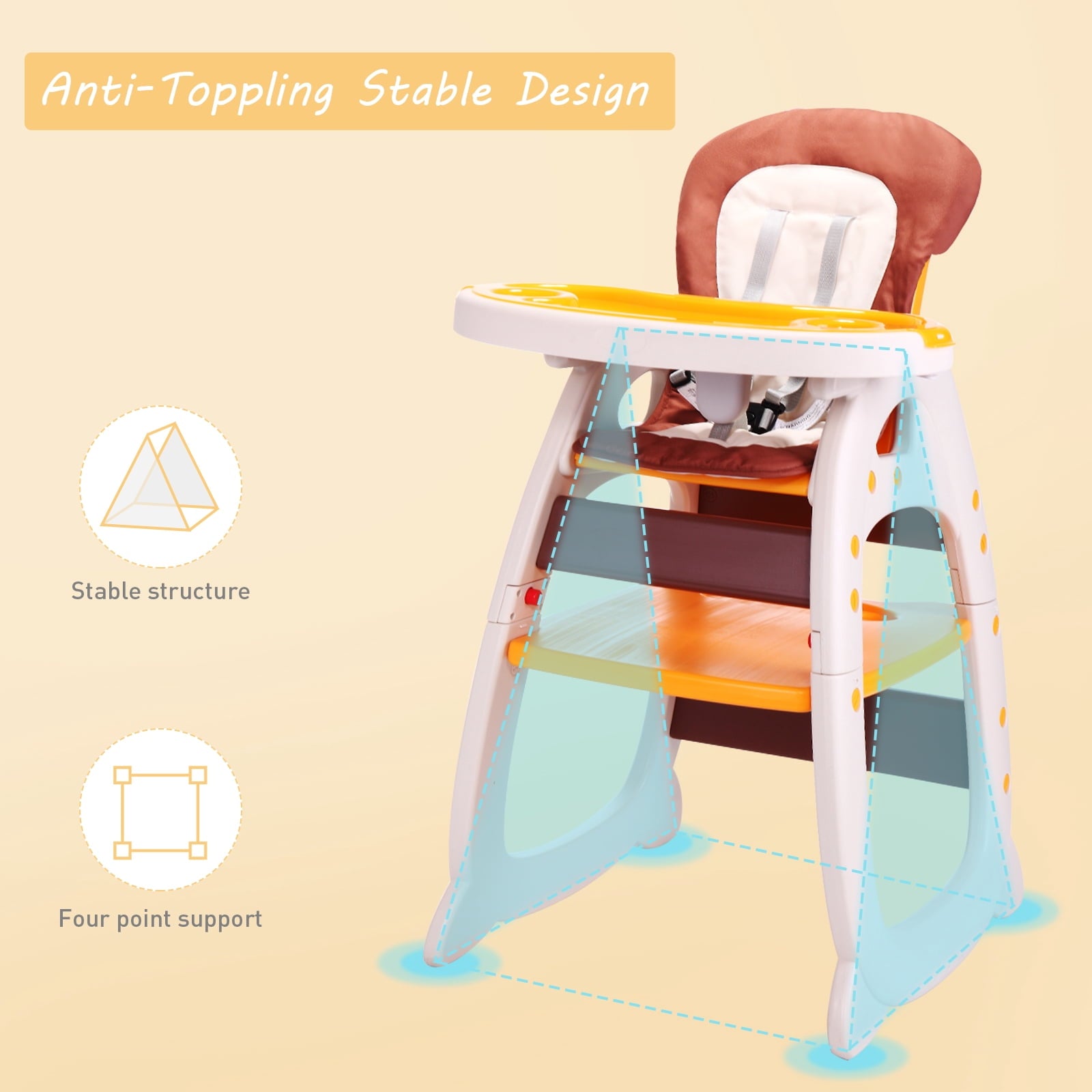 TOBBI 3 in 1 Baby High Chair Convertible Toddler Table Chair Set, Play Seat Booster with Feeding Tray, Adjustable Seat Back, Pink