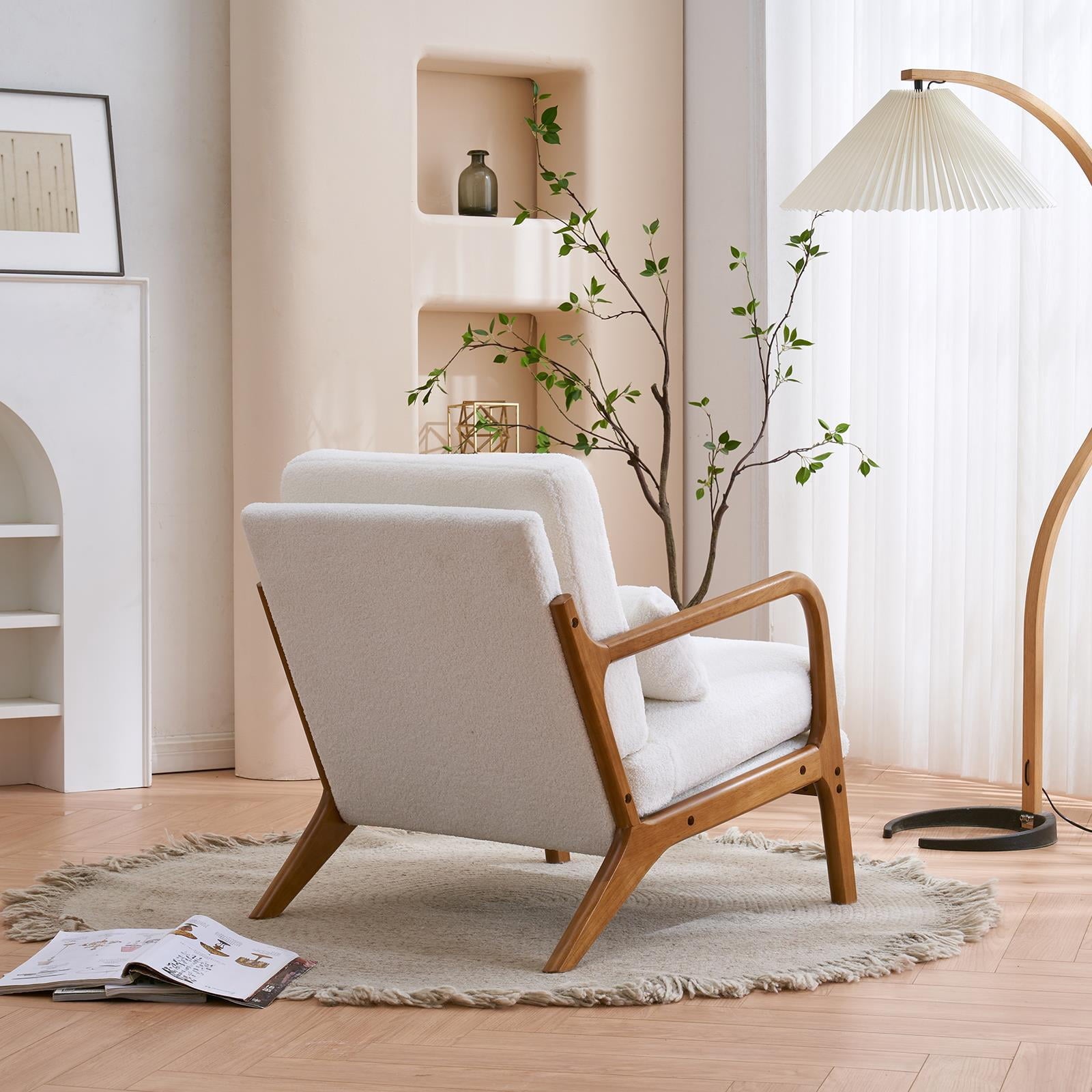 UBesGoo Modern Wood Club Chair Bronzing Cloth Fabric Upholstered Reading Accent Chair with Solid Wood Frame Brown