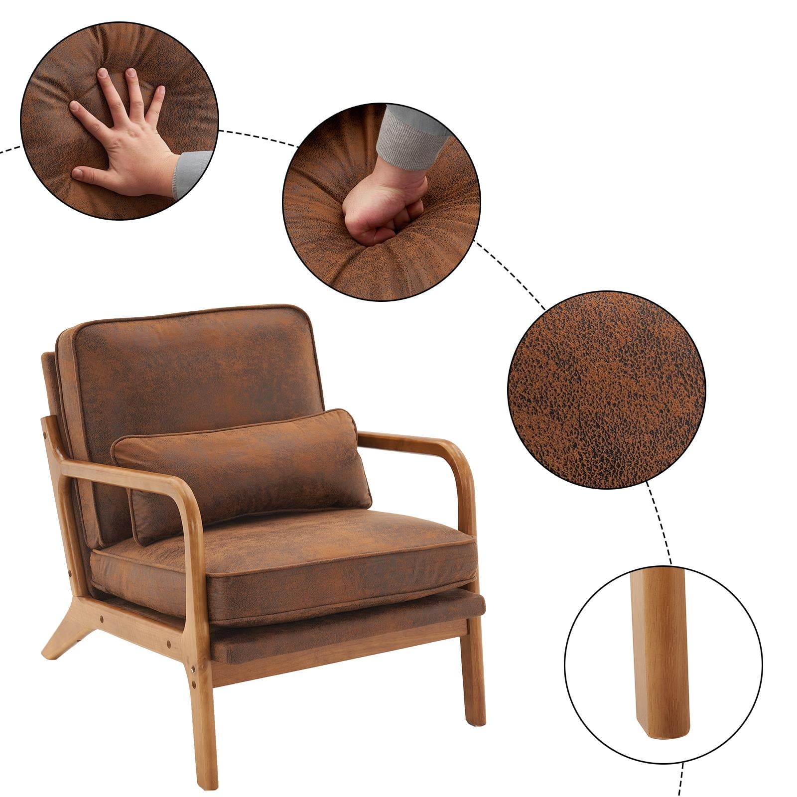UBesGoo Modern Wood Club Chair Bronzing Cloth Fabric Upholstered Reading Accent Chair with Solid Wood Frame Brown
