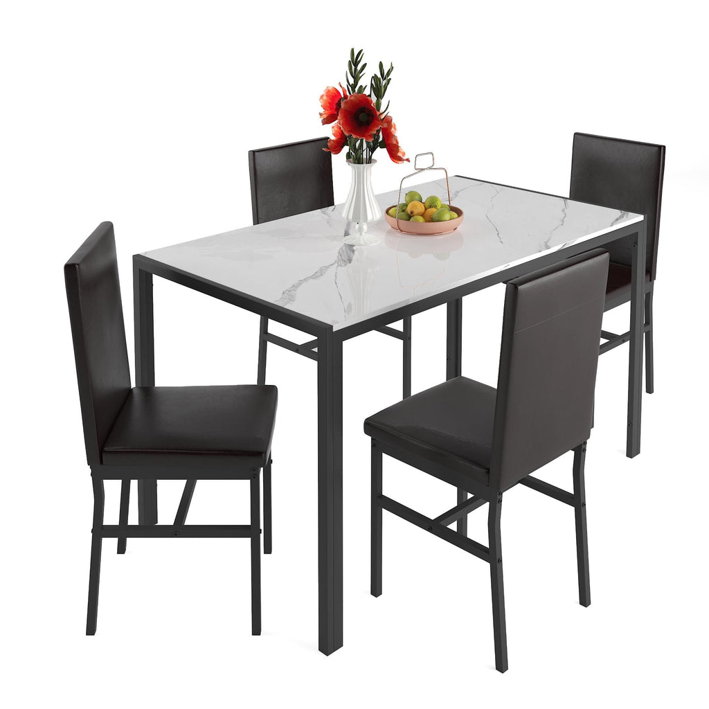 Dining Table Set for 4,  Wood Dine Table with 4 Velvet Chairs, Modern Kitchen Table Set for Home, Breakfast Nook, Cafeteria Dining Room, JA4366
