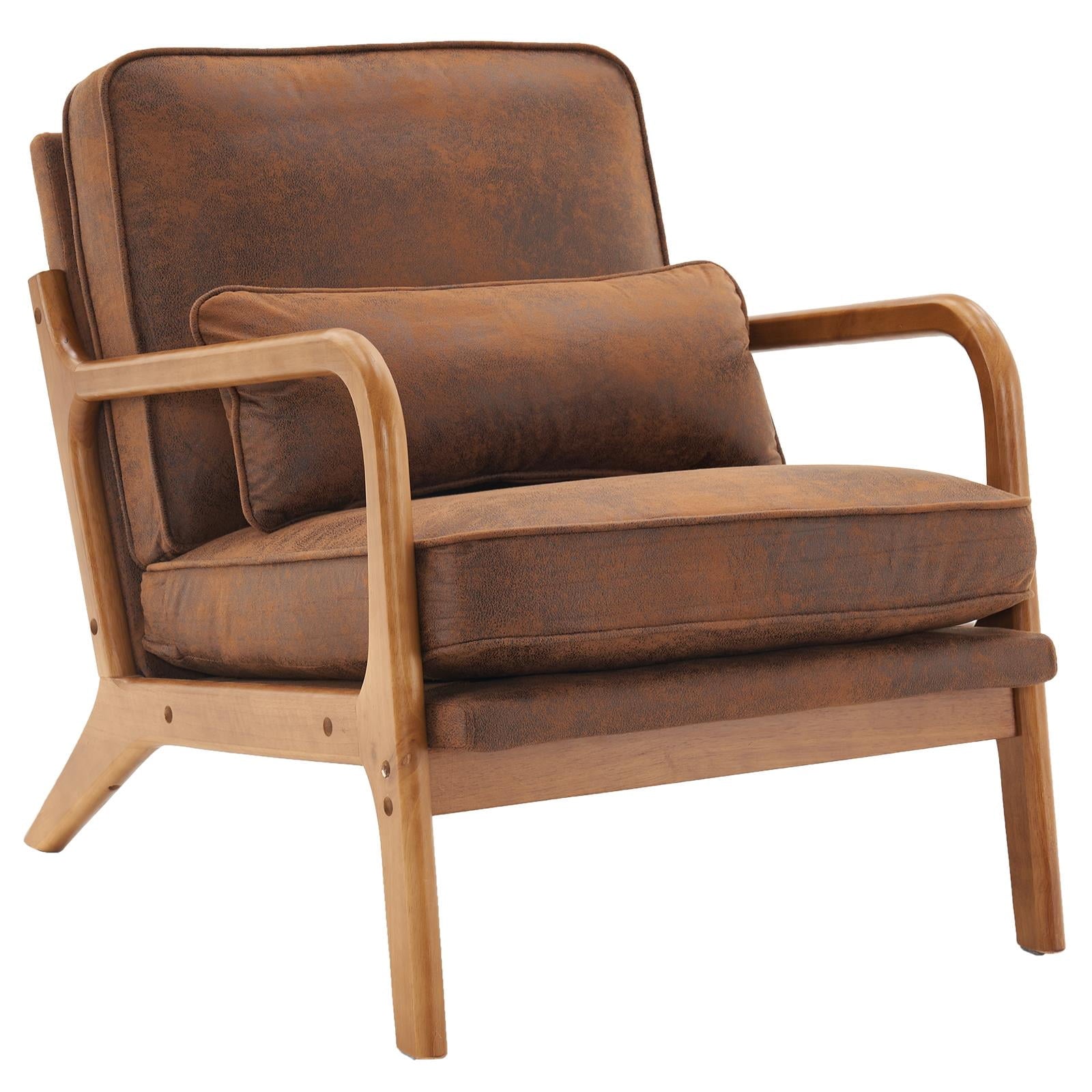 UBesGoo Modern Wood Club Chair Bronzing Cloth Fabric Upholstered Reading Accent Chair with Solid Wood Frame Brown