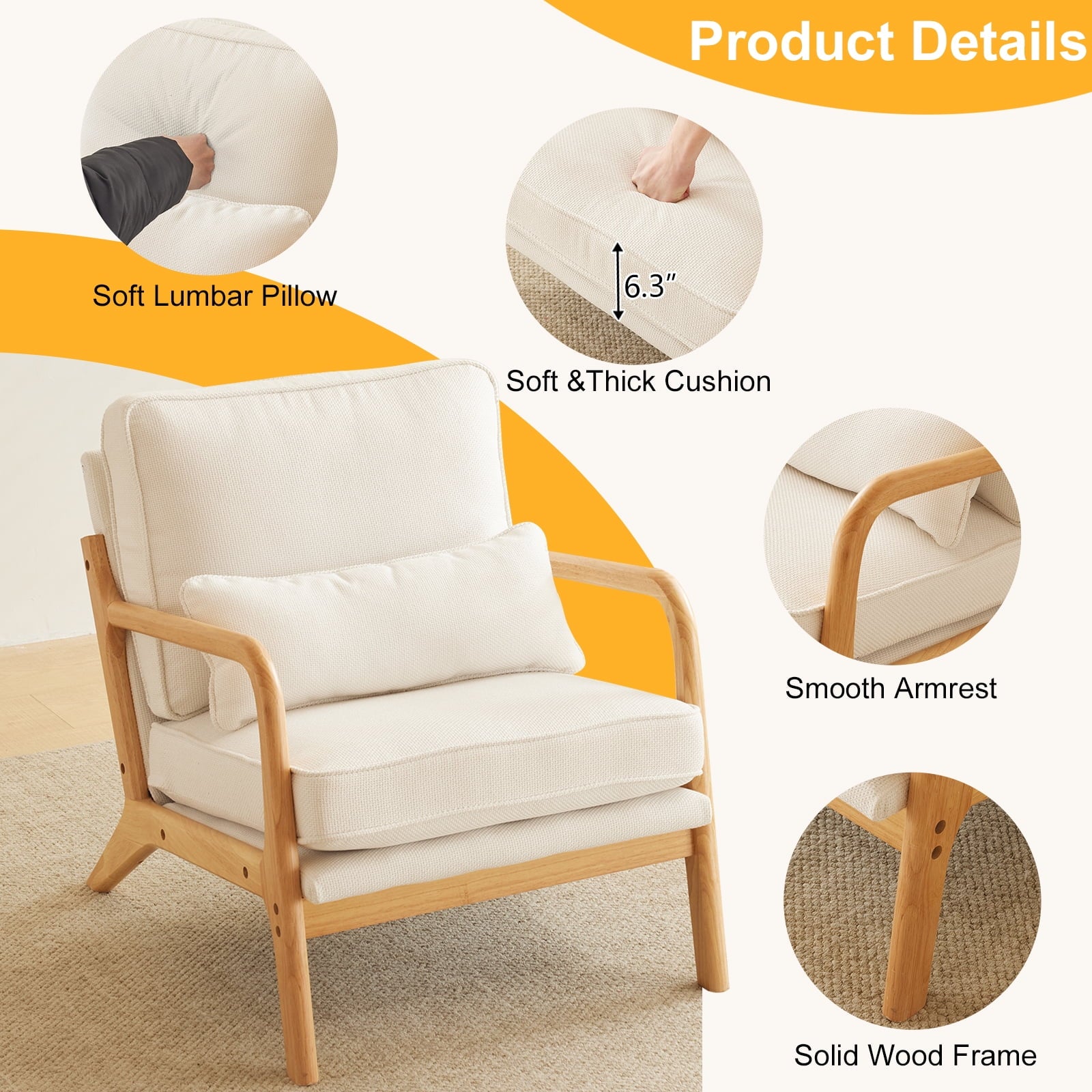 UBesGoo Modern Wood Club Chair Bronzing Cloth Fabric Upholstered Reading Accent Chair with Solid Wood Frame Brown