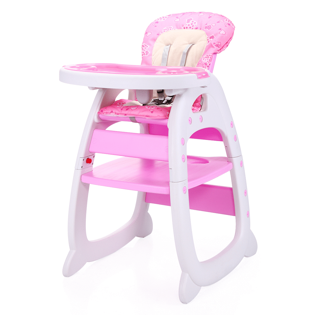 TOBBI 3 in 1 Baby High Chair Convertible Toddler Table Chair Set, Play Seat Booster with Feeding Tray, Adjustable Seat Back, Pink