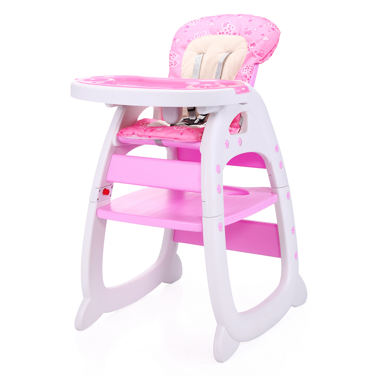 TOBBI 3 in 1 Baby High Chair Convertible Toddler Table Chair Set, Play Seat Booster with Feeding Tray, Adjustable Seat Back, Pink