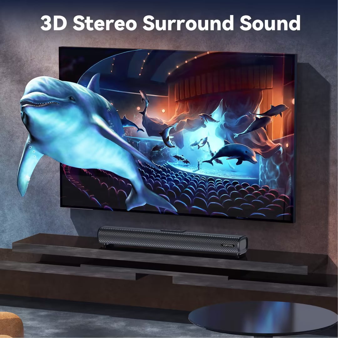 VEAT00L 2.1ch Sound Bars for TV, Soundbar with Subwoofer, Wired & Wireless Bluetooth 5.0 3D Surround Speakers, Optical/HDMI/AUX/RCA/USB Connection, Wall Mountable, Remote Control